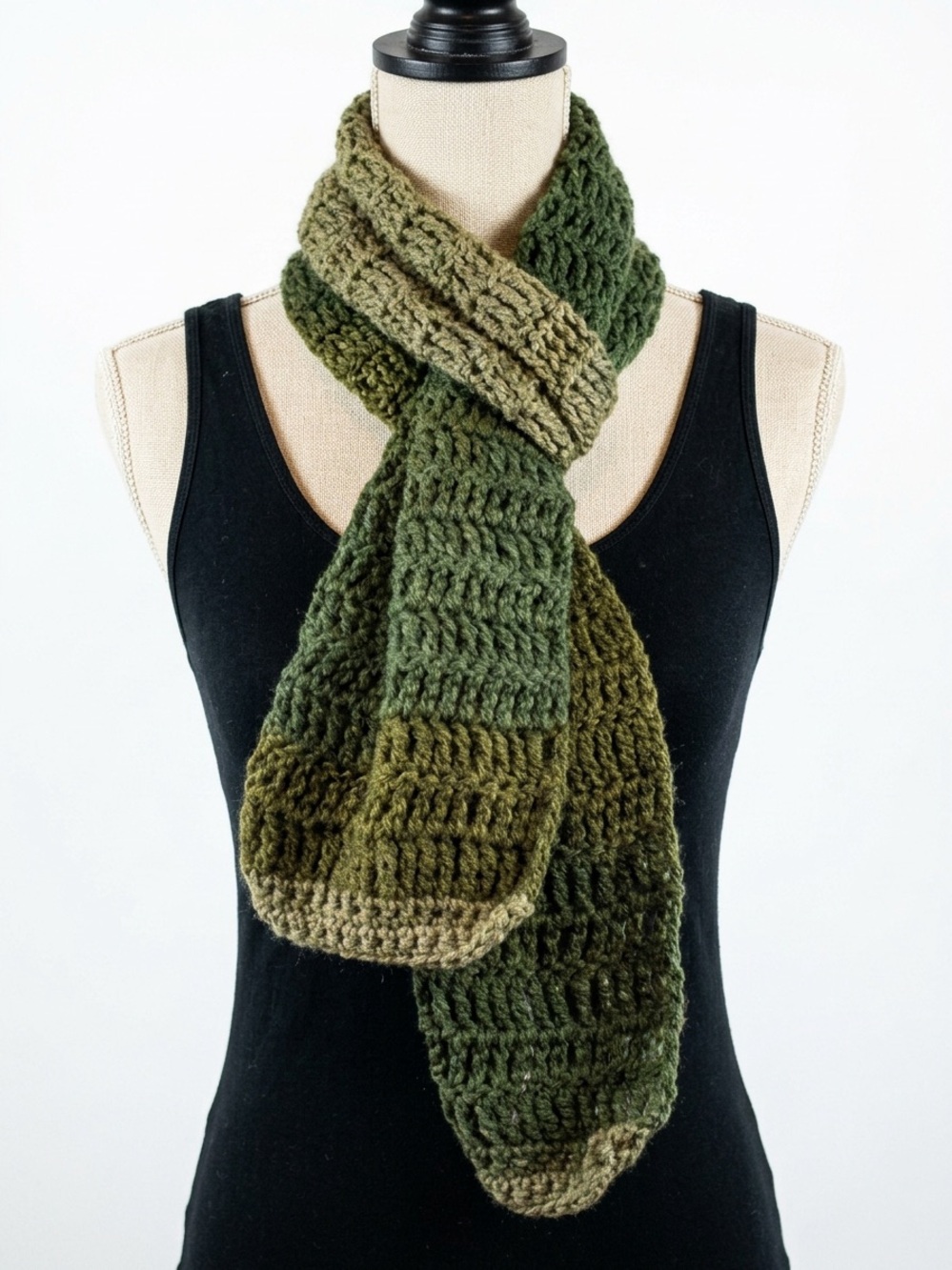 Hand Crafted Olive Gradient Crochet Scarf for Women
